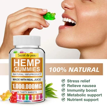 Secret De Peau Kaņepju Gummies Premium 1,000,000 MG Veselīgu Trauksme un Stress Atvieglojums Labāk Gulēt Bagāts ar Vitamīni & Omega 3-6-9