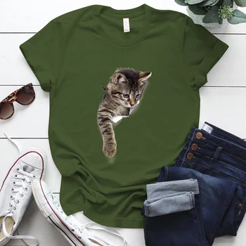 Seeyoushy Funny Kaķis Drukāt Sieviešu Tee T Krekls Gadījuma Vasaras Femme Topi ar Īsām Piedurknēm Apaļu Kakla Sieviete, T-kreklu apdruka, Drēbes, Harajuku