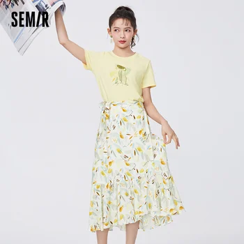 SEMIR Komplekts Sievietēm Dobi Caurumu Kokvilnas ar Īsām Piedurknēm T-Krekls Romantiska Drukāšanas Loku Svārki Apģērbu Komplekts 2021. Gada Vasarā Jaunu Stilu