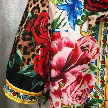 SEQINYY Sicīlija Uzvalks Pavasara Vasaras Jaunā Modes Dizaina Sievietes Skrejceļa Garš Krekls + Šorti Pleds Vintage Ziedu Leopards Drukāt