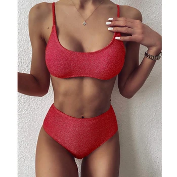 Sexy Flash Bikini Ir 2021. Peldkostīmi Push Up Peldkostīms Sievietēm Augsta Vidukļa Bikini Komplekts Cieto Peldkostīmu Vasaras Pludmali, Valkāt Peldēšanas Tērps