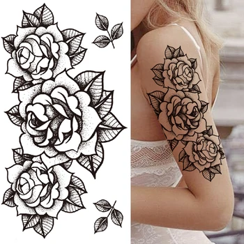 Sexy Peonija Pagaidu Tetovējums Sievietēm, Meitenēm Viltus Trīsstūris Acu Ziedu Tetovējumu Uzlīmes Rose Black Ģeometrija Vizbulis Tatoos Papīra
