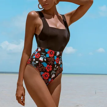 Sexy Viens Gabals Peldkostīms Sievietēm Ziedu Drukāt Peldkostīms Bikini Push Up Līmēšana Pludmali Peldēties Uzvalku Retro Monokini Beachwear