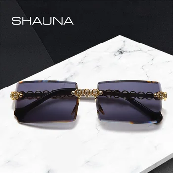 SHAUNA Retro bez apmales Luksusa Sievietes Dimanta Saulesbrilles Modes Taisnstūra Slīpumu, Briļļu Trending Vīriešiem Toņos, Saules Brilles UV400