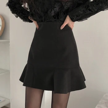 Shintimes Black Ruffles Svārki-Line Mini Svārki Sieviešu 2021. Gada Pavasara Rudens Anglijas Korejas Modes Sieviete Svārki Impērijas Jupe Femme
