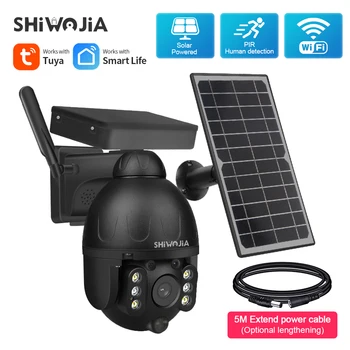 SHIWOJIA Āra Saules Kamera, Home Security TUAY 1080P IP Kameras 8W Saules Paneļu Uzlādējams Akumulators PIR Kustības Signalizācijas PTZ VIDEONOVĒROŠANAS