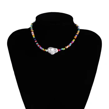 SHIXIN Boho Krāsains Mazās Pērlītes sānslīdi kaklasaite Kaklarota Sieviešu Modes Pērļu Kaklarotu Ir 2021. Īss sānslīdi kaklasaite Apkakles Rotaslietas Kakla Dāvanas
