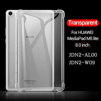 Shockproof Silicone Case Huawei MediaPad M5 Lite 8.0 JDN2-AL00 / W09 Transparent Rubber Airbag Flexible Bumper + Tempered Glass