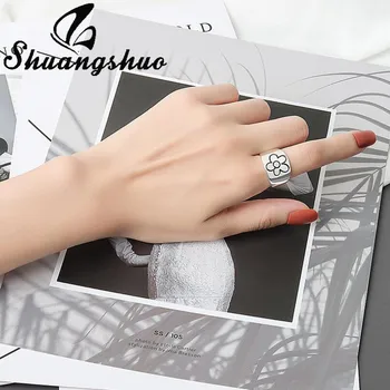 Shuangshuo Modes Ģeometriskā Pirksta Gredzenu Vienkārši Maz Ziedu Atvērt Gredzenu Bohēmijas Rotaslietas Sievietēm, Meitenēm, Kāzas, Saderināšanās Dāvana