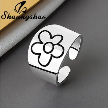 Shuangshuo Modes Ģeometriskā Pirksta Gredzenu Vienkārši Maz Ziedu Atvērt Gredzenu Bohēmijas Rotaslietas Sievietēm, Meitenēm, Kāzas, Saderināšanās Dāvana