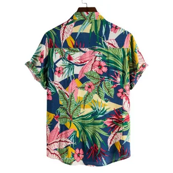 SHUJIN Vīriešu Īsās Piedurknes Atloks, Iespiests Krekls Tropu Lapu Raksts, Ziedu Krekls Gadījuma Vasaras Havaju Brīvdienu Camisa Beach Topi