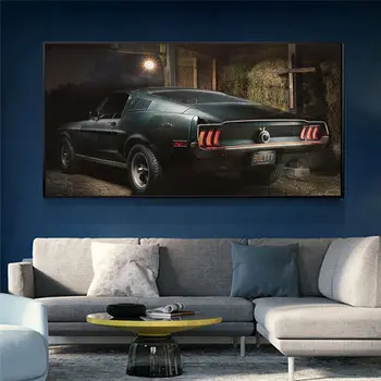 Sienas Art Attēlus Audekls Gleznošanai 1968. Gada Mustangs GT Universāla Klasisko Auto Plakāti un Izdrukas Dzīvojamā Istaba Dekori Cuadros bez rāmīša