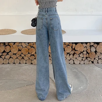 Sieviete Džinsi Ar Augstu Jostas Drēbes Plaša Kāju Džinsa Apģērbu Zilā Streetwear Vintage Kvalitātes 2020