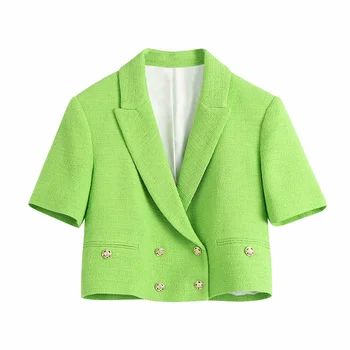 Sieviete Elegantā Zaļā Šorti Tvīda Uzvalku 2021. Gada Pavasara Modes Sieviešu Žakete Atbilstošo Kopas Dāmas Streetwear Īsām Piedurknēm Komplekti