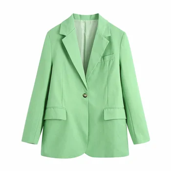 Sieviete Elegantā Zaļā Žakete, Vaļīga Tērpi Ir 2021. Pavasara Gadījuma Sieviete Cieta Bikses, Uzvalks, Dāmām Lielgabarīta High Street Bleizeri Komplekti