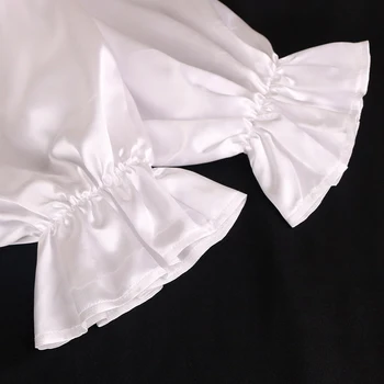 Sievietes Baltās Blūzes Ilgi Laternu Piedurknēm, V veida Kakla ar Vidukļa Jostu Plus Lieluma Elegants Pavasara Rudens Puse, Dzimšanas dienas Modes Topi Krekls