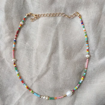 Sievietes, bohēmijas krāsains modes pērles kaklarota dabas pērle sēklu pērlītēm darinātas varavīksnes sānslīdi kaklasaite aksesuāri, rotaslietas 2020 jaunas