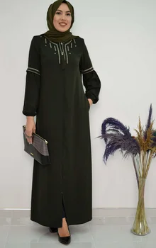Sievietēm ar garām Piedurknēm Musulmaņu Abaya Maxi Kaftan liela izmēra sieviešu kleita ar Izšuvumiem Abaya sieviete kleita Islāma apģērba Dubaija Marokens