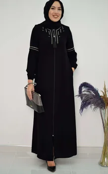 Sievietēm ar garām Piedurknēm Musulmaņu Abaya Maxi Kaftan liela izmēra sieviešu kleita ar Izšuvumiem Abaya sieviete kleita Islāma apģērba Dubaija Marokens