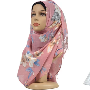Sievietēm Musulmaņu Mīkstu Kokvilnas Hijab Šalle Gara Šalle Islāma Wrap Nozaga Sieviešu drukāšanas Šalles Modes Lakatu Hijabs Muffler