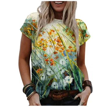 Sieviešu 3D Augu Ziedi Druka T Kreklu Vasaras Lielajam Dāmas Mīksti Topi Ikdienas Īsās Piedurknes O-veida Kakla Kokvilnas T Krekli Plus Lieluma ir 2021.