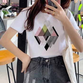 Sieviešu 90s Īsām Piedurknēm Vasaras TShirt Harajuku Fashion ainavu T-krekls Jaunu Ģeometriskais attēls drukāts t krekls