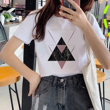 Sieviešu 90s Īsām Piedurknēm Vasaras TShirt Harajuku Fashion ainavu T-krekls Jaunu Ģeometriskais attēls drukāts t krekls