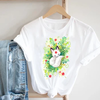 Sieviešu Apģērbu Akvarelis Augu Jauna Tendence Kawaii Karikatūra Dzīvnieku Gudrs 90s Drēbes Drukāt Tee Top Tshirt Sieviešu Grafiskais T-krekls