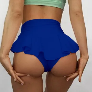 Sieviešu augstās starām. slim flouncy hip-paaugstināt vēders-iešūt bikses tīrtoņa krāsu Sexy miniskirt ar regulējamu prievīte jostas