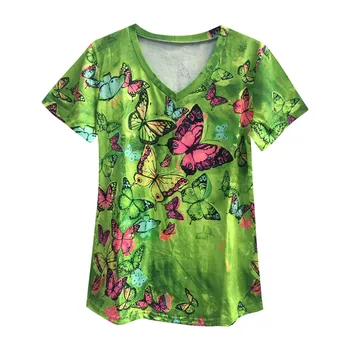 Sieviešu Butterfly Kombinācijas Drukāt V Kakla Aprīkots Mīksto Tee Kreklu Drēbes Retro Stilā T krekls Modes dāma Šiks Tee футболка #t3p