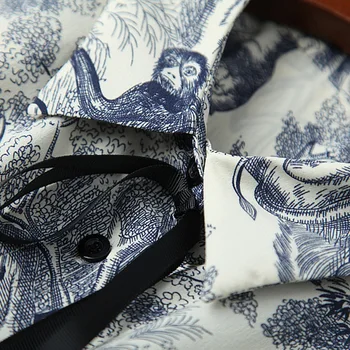 Sieviešu dizaineru dzīvnieku print krekli bowknot šifona topi, blūzes un ilgi kroku svārki divas gabals, kas jauns ir 2021. pavasara vasaras zila