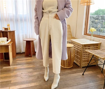 Sieviešu Harēma Džinsa Bikses Modes Augsta Vidukļa white Denim Džinsi, Sieviešu Bikses, Pavasara Vasaras 2021 Streetwear