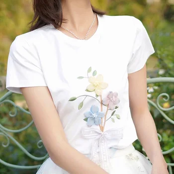 Sieviešu Kokvilnas Modes Kokvilnas lavandas Dāmas Tee Krekls ar Īsām Piedurknēm Topi Tee Krekls