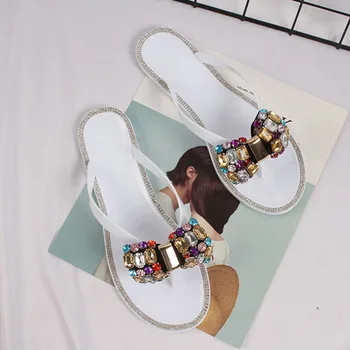 Sieviešu kurpes Flip-Flops Tupele Sieviete Pludmales Flip Flops Bohēmijas Dzīvoklis Papēži dāmas Sandales Vasarā Dimanta Āra Ziedu Kurpes
