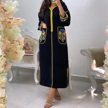 Sieviešu Lielgabarīta Džemperis Kleita Kaftan Jellaba Vintage Gery Ziedu Drukāt Kapuci Dāmas Gadījuma Musulmaņu Dubaija Garām Piedurknēm Maxi Kleita
