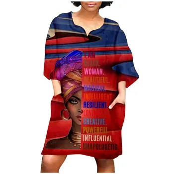 Sieviešu Modes Āfrikas Vintage Print Vidū Piedurknēm Kleitas Dāmas Plus Lieluma Gadījuma V-veida Kakla Zaudēt Mini Kleita Ikdienas женское платье