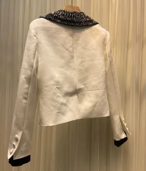 Sieviešu Mētelis Ir 2021. Rudens Modes Stila Dāmas Kārta-Apkakle Frēzēšana Deco garām Piedurknēm Gadījuma Balta, Rozā Tops Mētelis Outwear