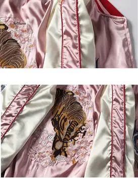 Sieviešu Pamata Jaka Tiger Celtņa Izšūti Double-sided Valkā Beisbola Jaka Bomber Īsā Gadījuma Zaudēt Sieviešu Mētelis Streetwear