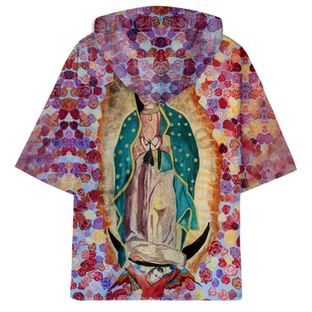 Sieviešu pelēkā vārna Our Lady Of Guadalupe Jaunavas Marijas Meksika, Meksikas Kapuci t-krekls 3D harajuku Vasaras personības Katoļu Kapuci topi