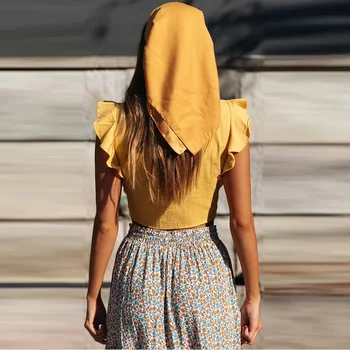 Sieviešu Ruffles bez Piedurknēm tauriņu Sexy T-krekls ar V-veida Kakla Cieto Sieviešu Kultūru T-krekli ir 2021. Jaunu Modes Dāmas Slim Cauruļu Topi