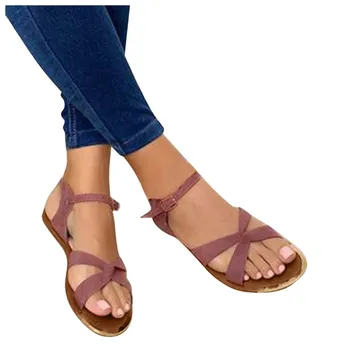 Sieviešu sandales Gadījuma Dzīvoklis Atvērtu Purngalu Ccross Siksna Plus Lieluma Paslīdēt Uz Apavi Vasaras Modes Pludmales Sandales Zapatos Mujer De #40