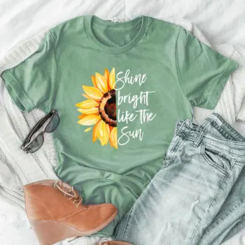Sieviešu Spīdēt Spilgti Kā Saule, Saulespuķes Gadījuma Smieklīgi Mīksto Dāmas Hipster Top Ziedu Vēstules Streetwear Tee T-Krekls