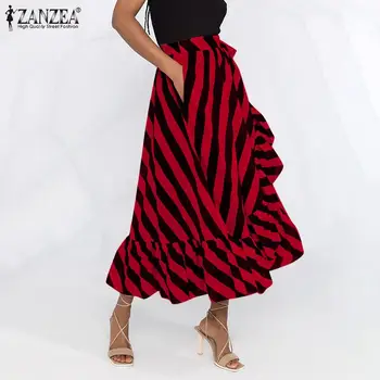 Sieviešu Svētku Pludmales Svītrainām Svārki Modes Midi Svārki ZANZEA 2021. gada Vasaras Elegants Mujer Falda Dāma Nelegālo Savirmot Gruntis