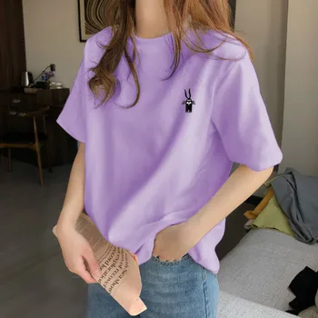 Sieviešu T-krekli, Apģērbu Vasaras Sieviete Īsām Piedurknēm karikatūra izšūšana T-krekli Sieviešu T-krekls harajuku violets Tops Tee Kreklu Femme