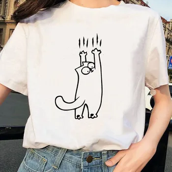 Sieviešu T-krekli, Funny Kaķis Gudrs Modes Tendence 90s Dzīvnieku Top Lady Tshirt Sieviešu Dāmas Drukāt Grafiskais Tee T-Krekls