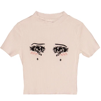 Sieviešu T-krekls cosplay tvertnes augšpusē pulovers anime izšuvumi gudrs raud acis Lolita kostīmu y2k sieviešu vēdera poga Женские топы