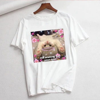 Sieviešu T Krekls Gudrs Kaķis Drukāt Tee Kreklu O-veida Kakla Topi, t-veida, Vasaras Sieviešu T-Krekls Modes Dāmas Smieklīgi T-krekli, Balts t-veida