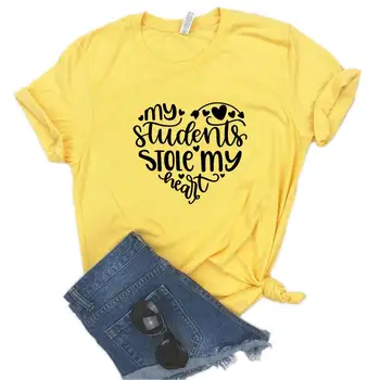 Sieviešu T Krekls Manā Studenti Nozaga Manu Sirdi Skolotāju Drukāt Tshirt Sievietes Kokvilnas O Kakla Brīvs T-krekls Dāmas Cēloņu Tee Krekls