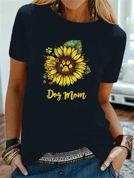 Sieviešu T Krekls Suņu Mammas ĶEPA Drukāt Tshirt Sievietēm ar Īsām Piedurknēm O Kakla Brīvs T-krekls Dāmas Cēloņu Tee Krekls Topi Apģērbi