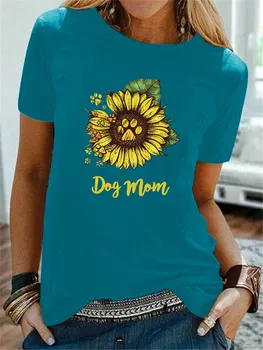 Sieviešu T Krekls Suņu Mammas ĶEPA Drukāt Tshirt Sievietēm ar Īsām Piedurknēm O Kakla Brīvs T-krekls Dāmas Cēloņu Tee Krekls Topi Apģērbi